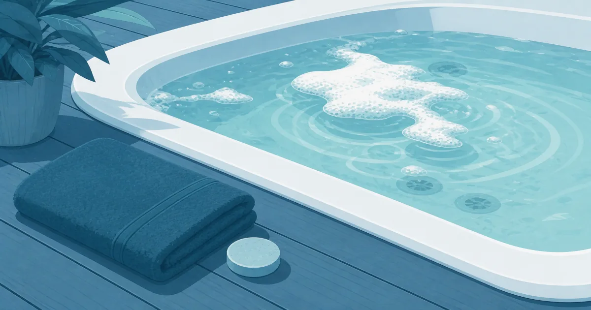 Foam collapsing on a spa surface after defoamer with jets circulating
